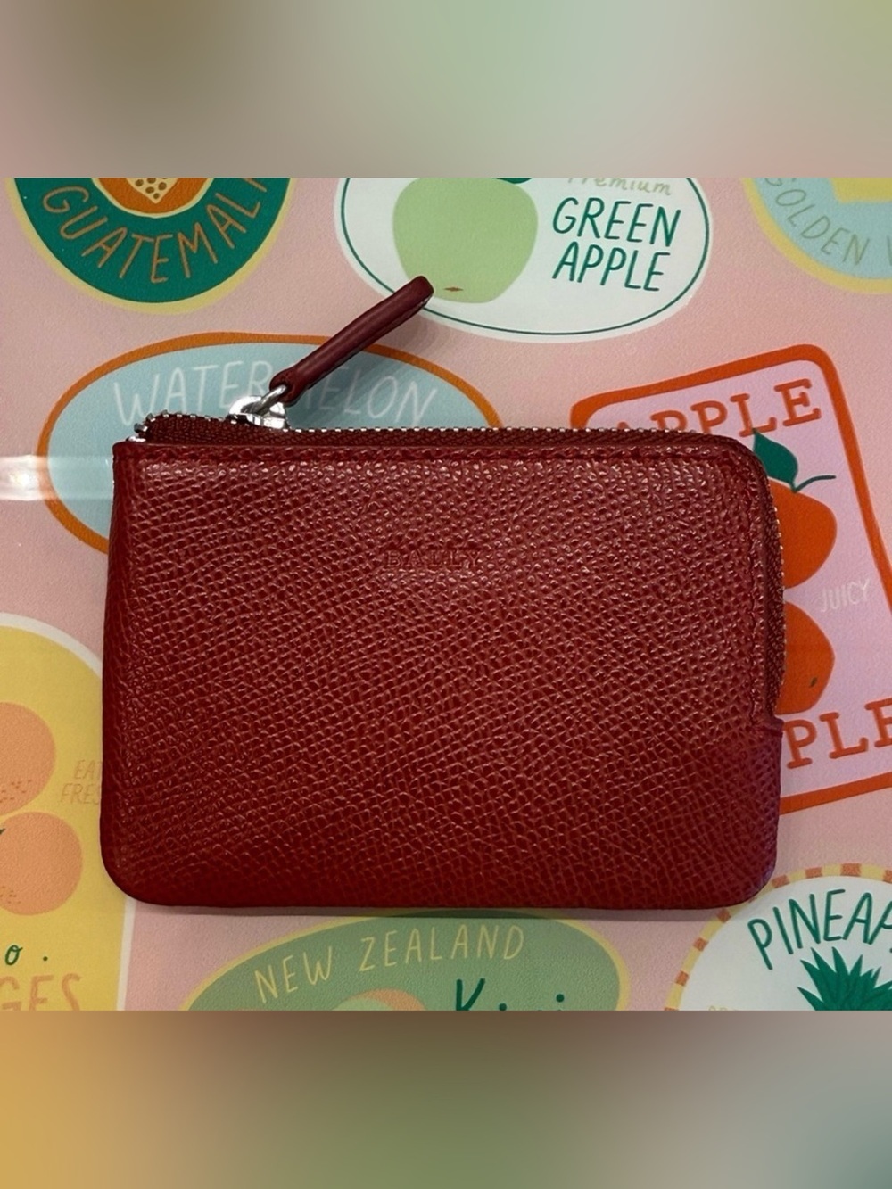 NWOT Bally Red Leather Coin Pouch Luxury Zip Wallet Key Pouch Designer